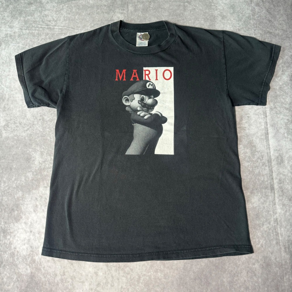 Vintage  Mario Scarface parody Graphic T-Shirt Mens Medium Black Nintendo Tee